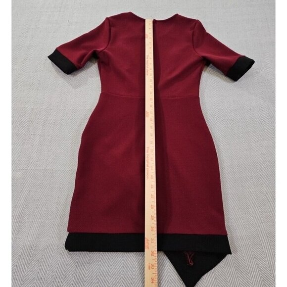 Sheinside Maroon & Black Bodycon Faux Wrap Dress Women's Medium Stretch EUC - Picture 10 of 11